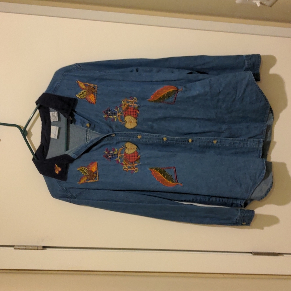 Embroidered Denim Top